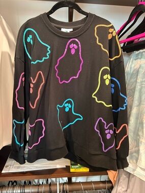 Queen of Sparkles Black Sweatshirt with Neon Ghosts